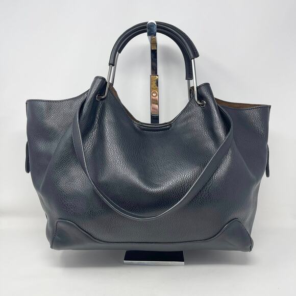 Sondra Roberts Tote Bag Black Vegan Leather Removeable Brown Faux Suede Pouch - Picture 1 of 15